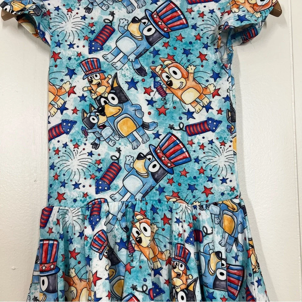 Charlie’s Project Kids Bluey Fireworks Fourth of July Bamboo Twirl Dress & Bow